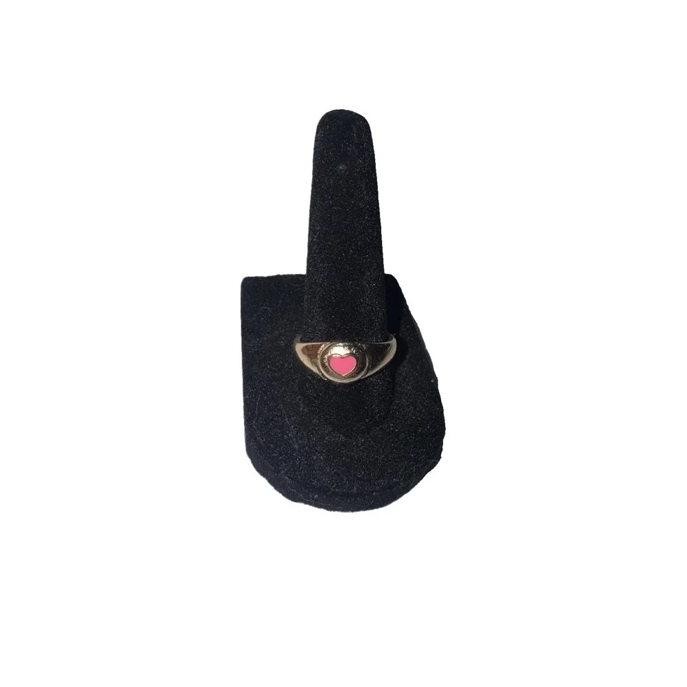 Lot of 5 Gold Tone Pink Enamel Heart Rings – Sizes 7, 7½ & 9 – Cute Fashion Stac